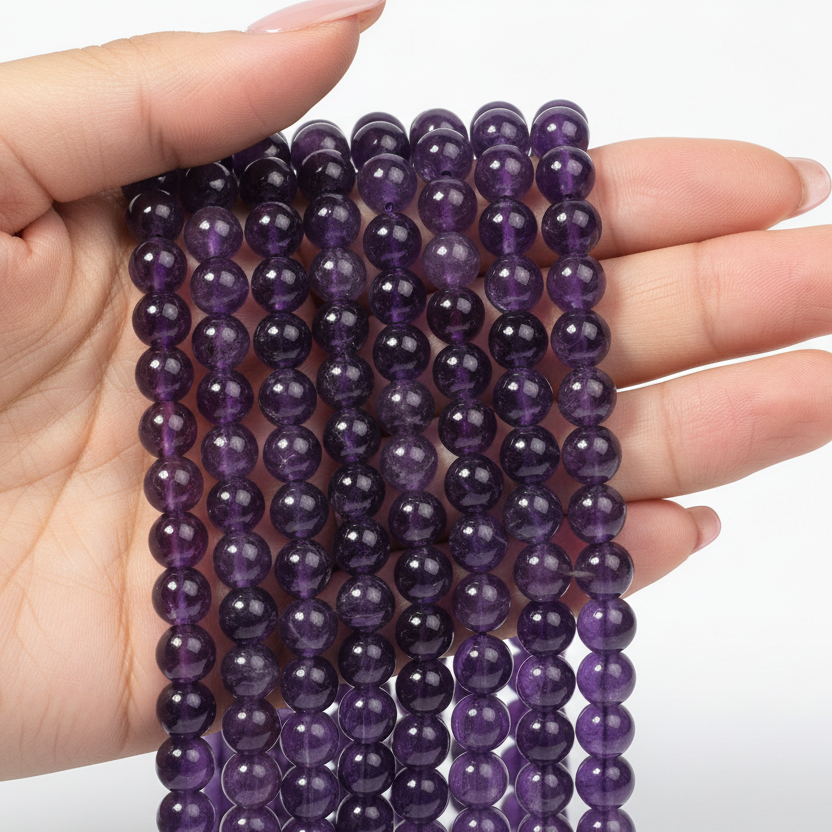 Natural Amethyst — Round Beads 6/8/10mm | Strand ~38 cm