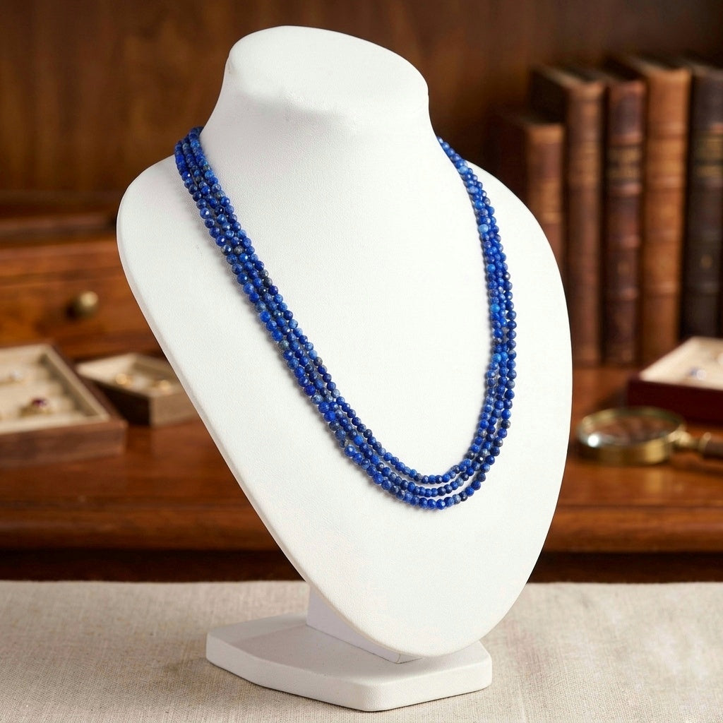 3-Strand Natural Lapis Lazuli Necklace — Faceted Spheres 3mm | 58 cm