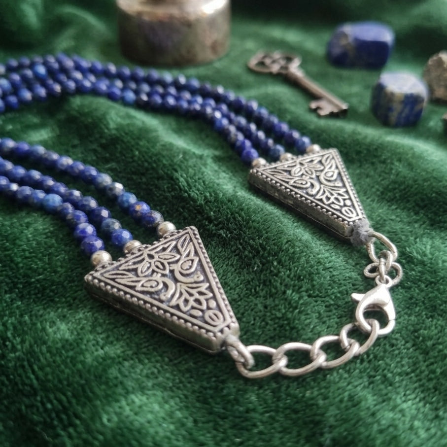3-Strand Natural Lapis Lazuli Necklace — Faceted Spheres 3mm | 58 cm