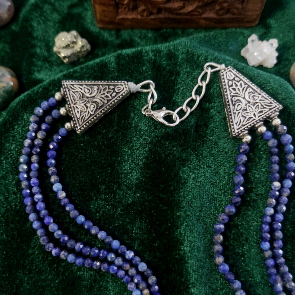 3-Strand Natural Lapis Lazuli Necklace — Faceted Spheres 3mm | 58 cm