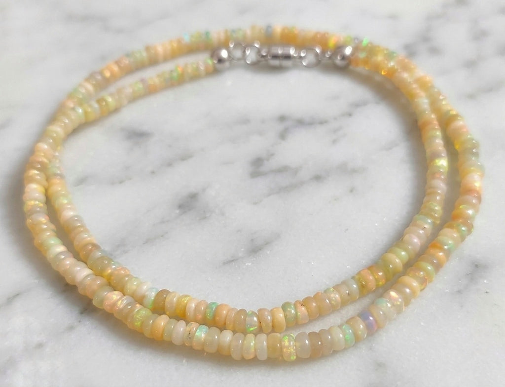 Beige Welo Opal Necklace — Rondelle Cabochon 3mm | 50 cm