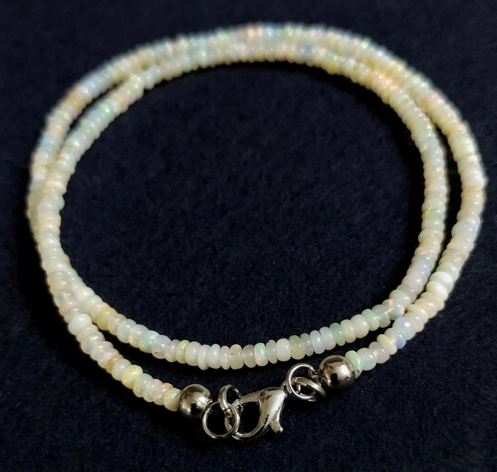 White Welo Opal Necklace — Cabochon Rondelles 3mm | 44 cm