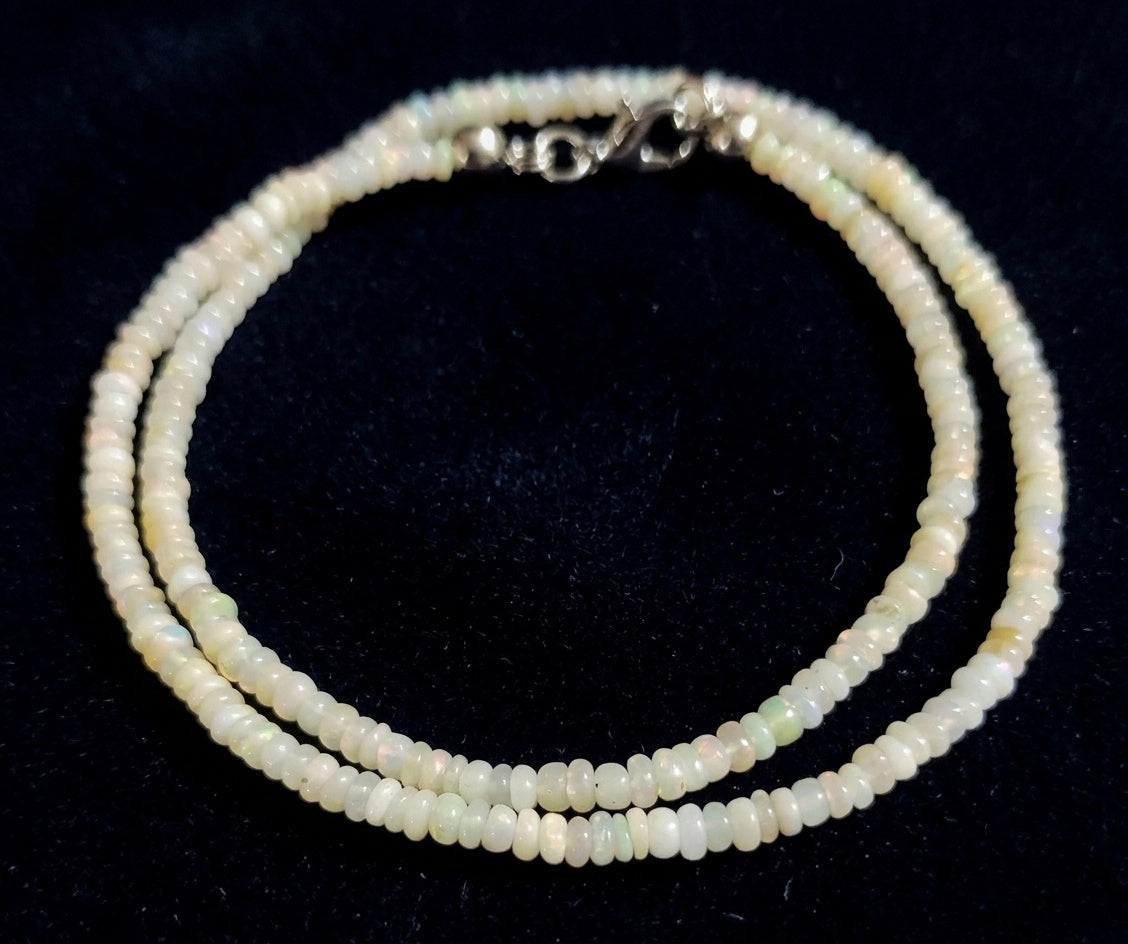 White Welo Opal Necklace — Cabochon Rondelles 3mm | 44 cm