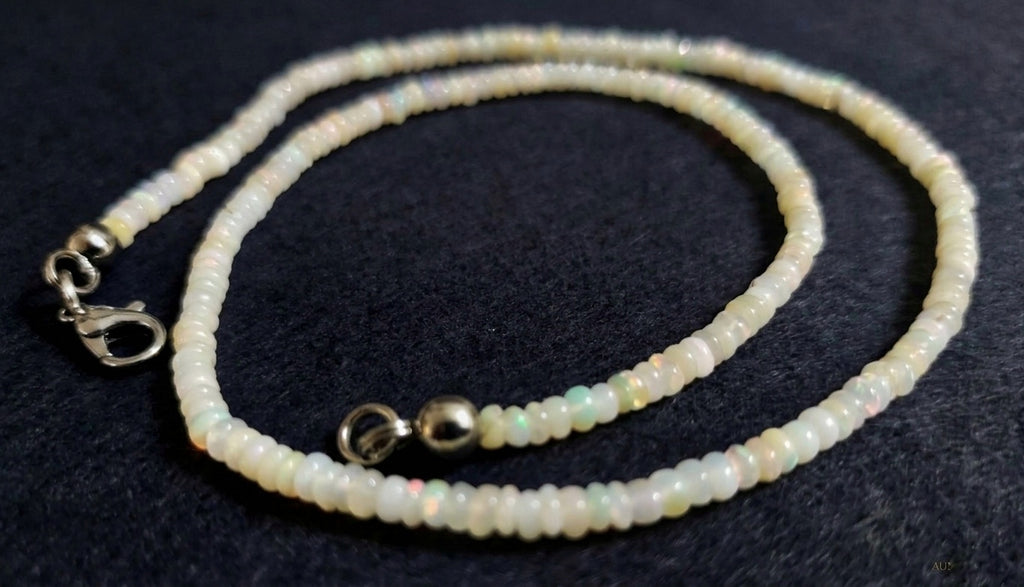 White Welo Opal Necklace — Cabochon Rondelles 3mm | 44 cm