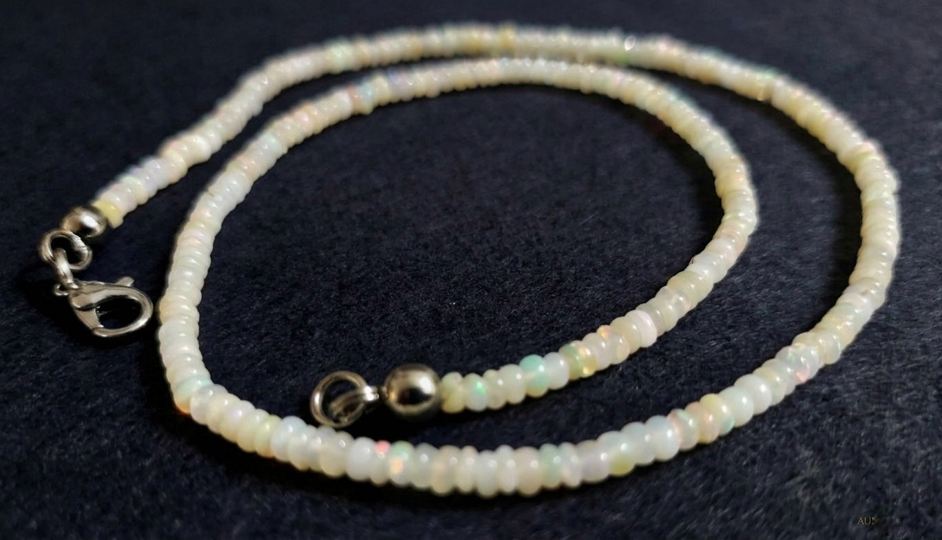 White Welo Opal Necklace — Cabochon Rondelles 3mm | 44 cm