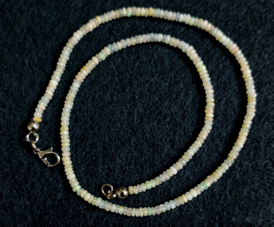 White Welo Opal Necklace — Cabochon Rondelles 3mm | 44 cm