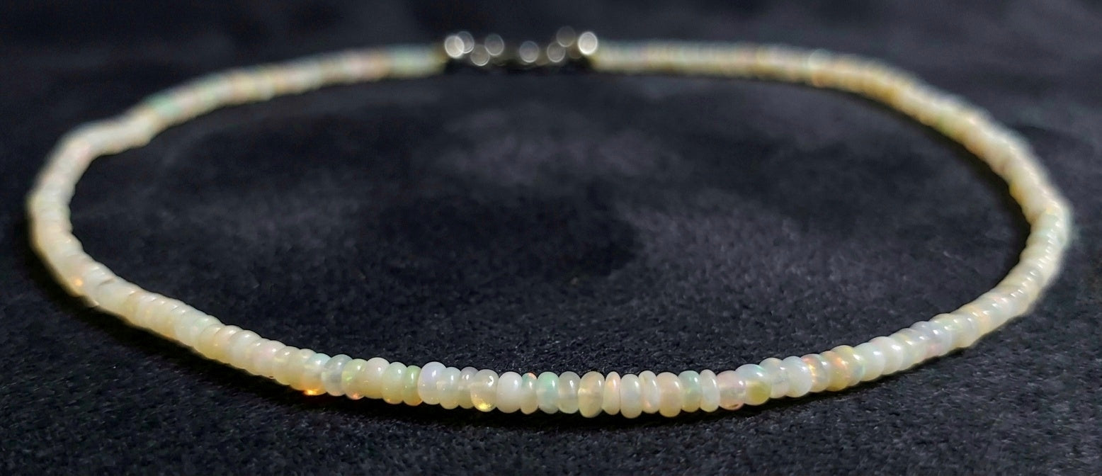 White Welo Opal Necklace — Cabochon Rondelles 3mm | 44 cm