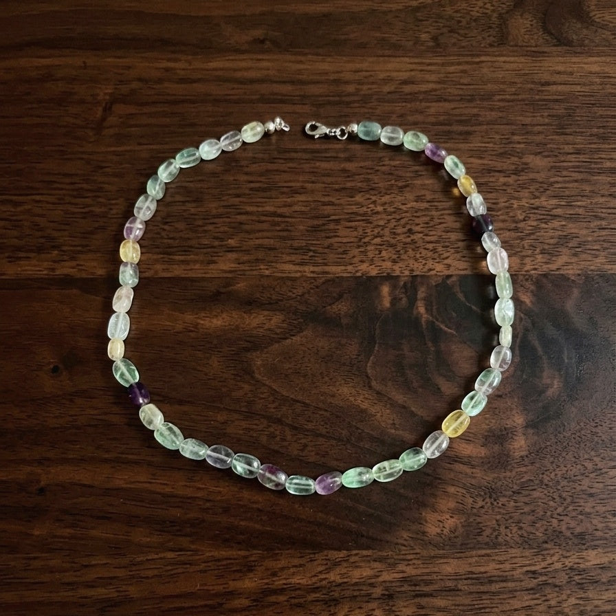 Natural Fluorite Necklace — Oval Cabochons 9x6mm | 45 cm