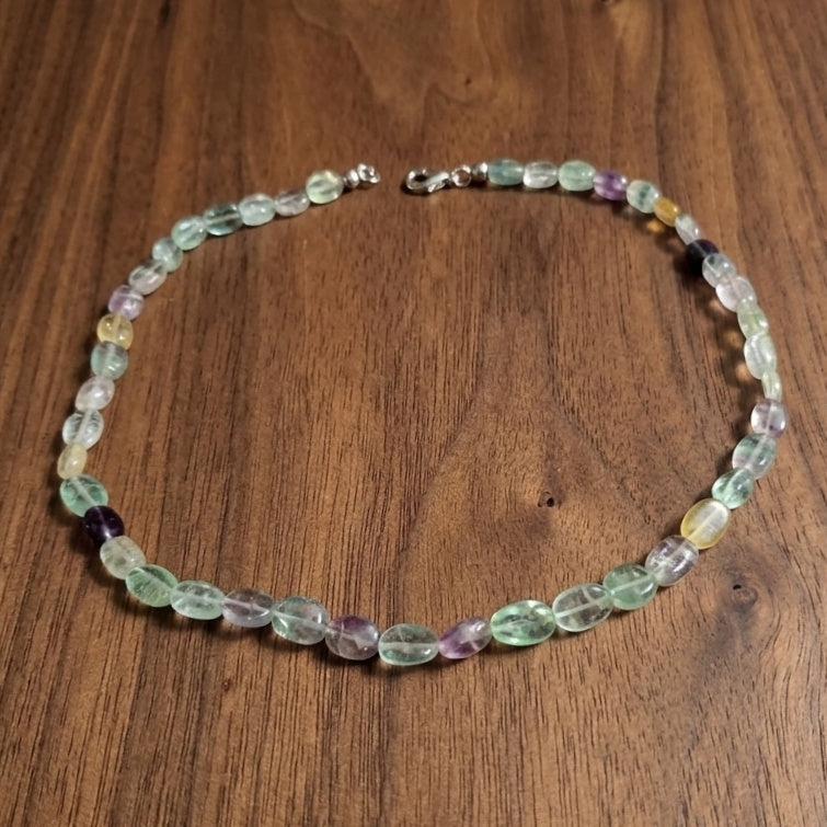 Natural Fluorite Necklace — Oval Cabochons 9x6mm | 45 cm