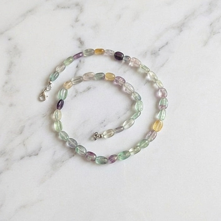 Natural Fluorite Necklace — Oval Cabochons 9x6mm | 45 cm