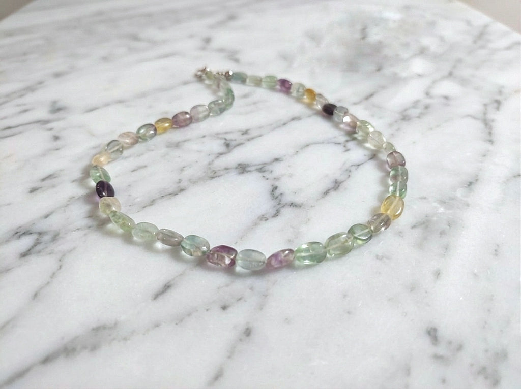 Natural Fluorite Necklace — Oval Cabochons 9x6mm | 45 cm