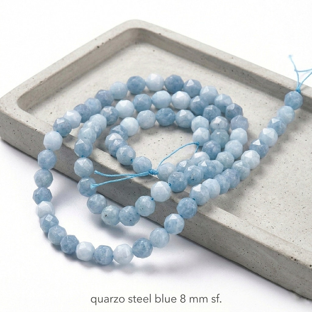 Quartz — Faceted Beads 8mm | Marine Blue, Steel Blue, Plum, Sandy Brown, Yellow Green