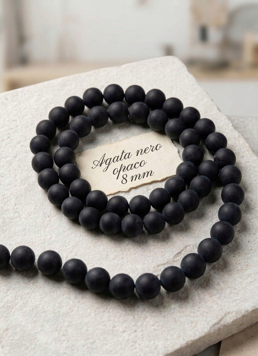 Natural Matte Black Agate — Round Beads 4/6/8mm | Strand ~38 cm