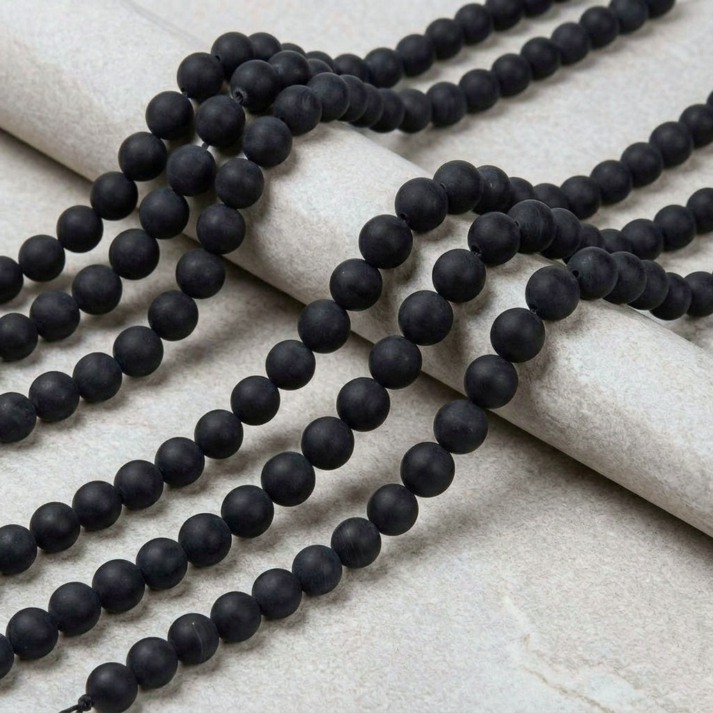 Natural Matte Black Agate — Round Beads 4/6/8mm | Strand ~38 cm