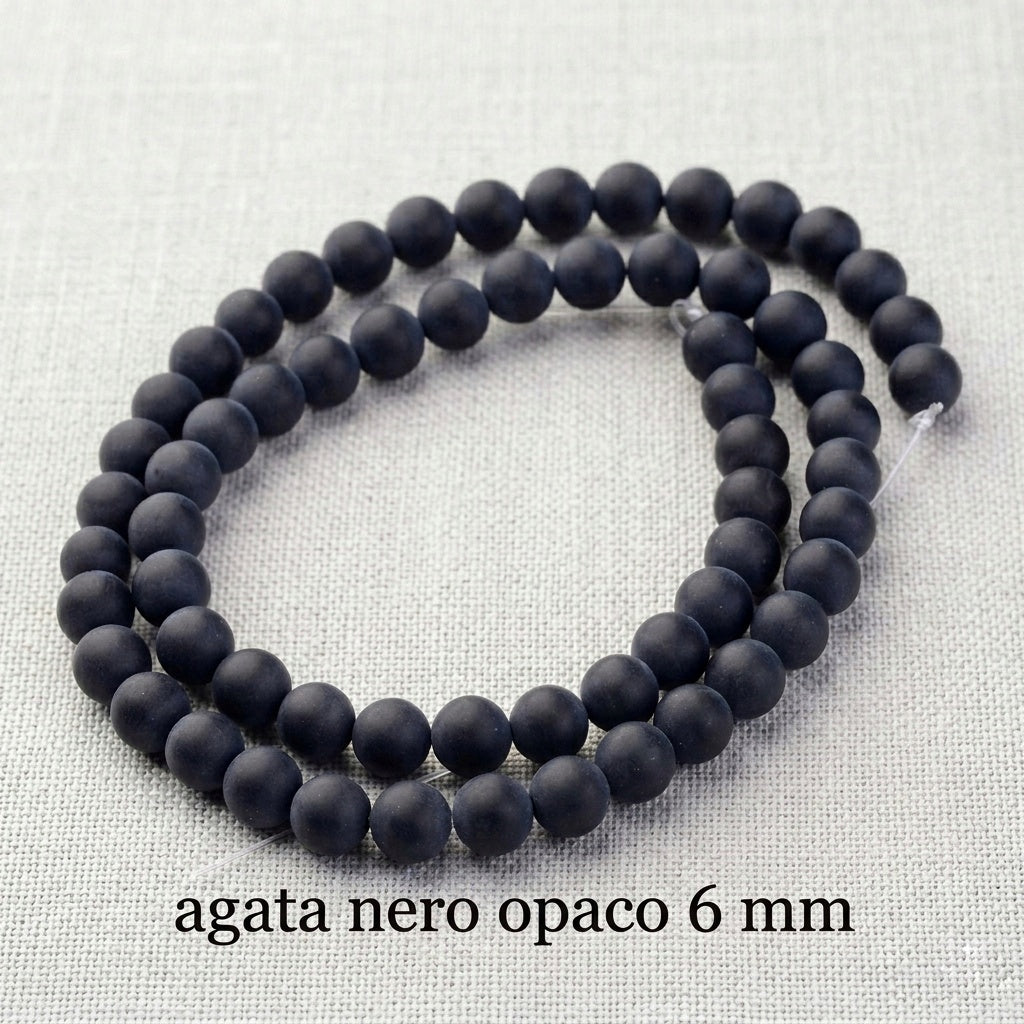 Natural Matte Black Agate — Round Beads 4/6/8mm | Strand ~38 cm