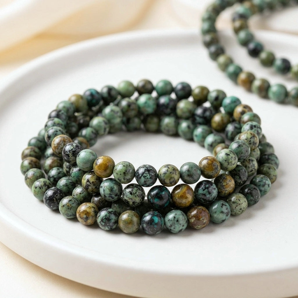 Natural African Turquoise — Round Beads 6/8/10mm | Strand ~38 cm