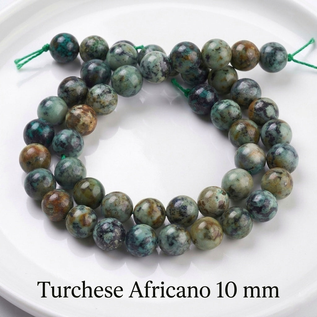 Natural African Turquoise — Round Beads 6/8/10mm | Strand ~38 cm