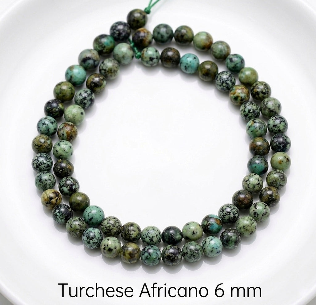Natural African Turquoise — Round Beads 6/8/10mm | Strand ~38 cm