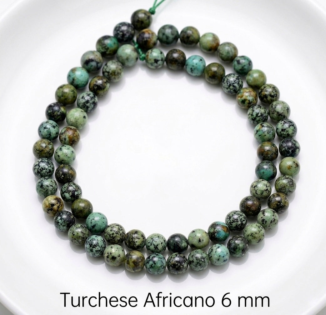 Natural African Turquoise — Round Beads 6/8/10mm | Strand ~38 cm