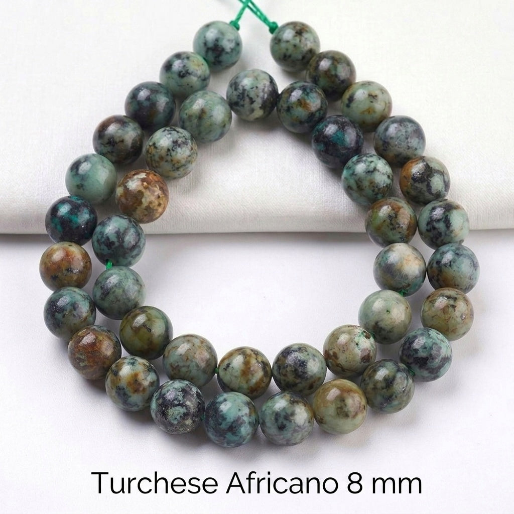 Natural African Turquoise — Round Beads 6/8/10mm | Strand ~38 cm
