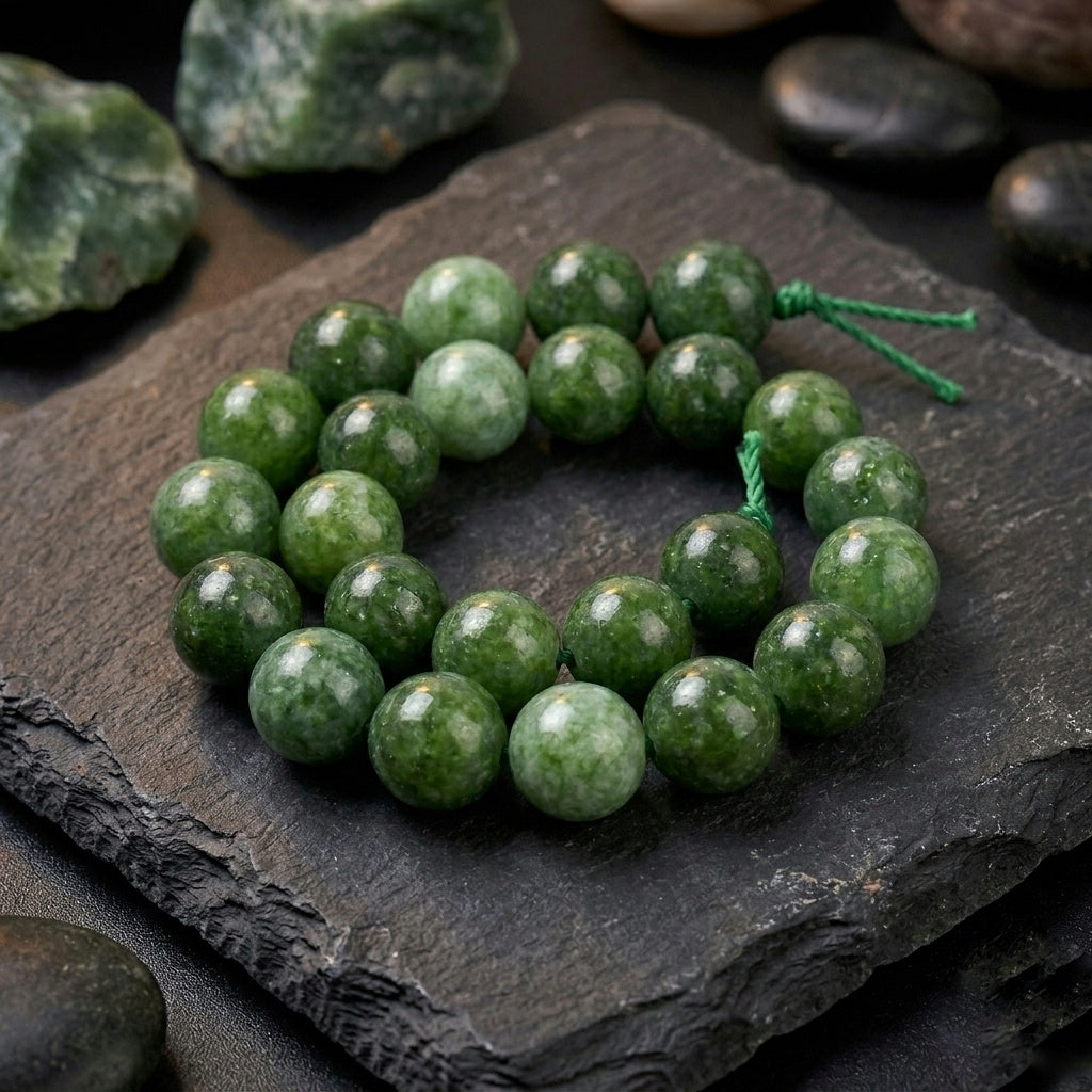 Natural Malaysian Jade — Round Beads 6/8/10mm | Strand ~19 cm