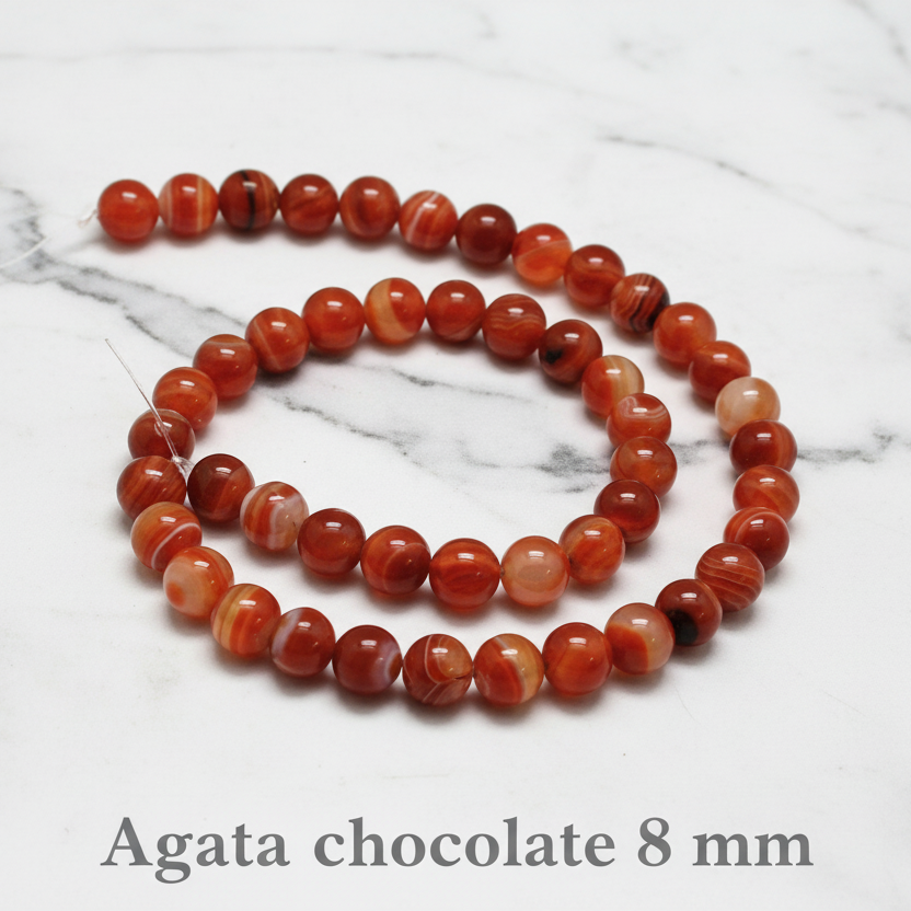 Natural Chocolate Agate — Round Beads 6/8mm | Strand ~36 cm