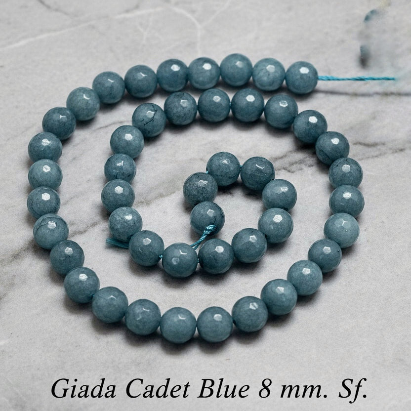 Malaysian Natural Jade — Faceted Beads 8mm | Cadet Blue | Strand ~37 cm