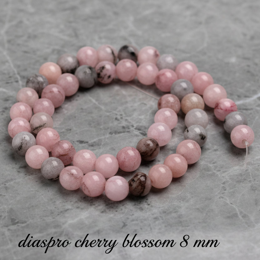 Natural Cherry Blossom Jasper — Round Beads 6/8/10mm | Strand ~39 cm