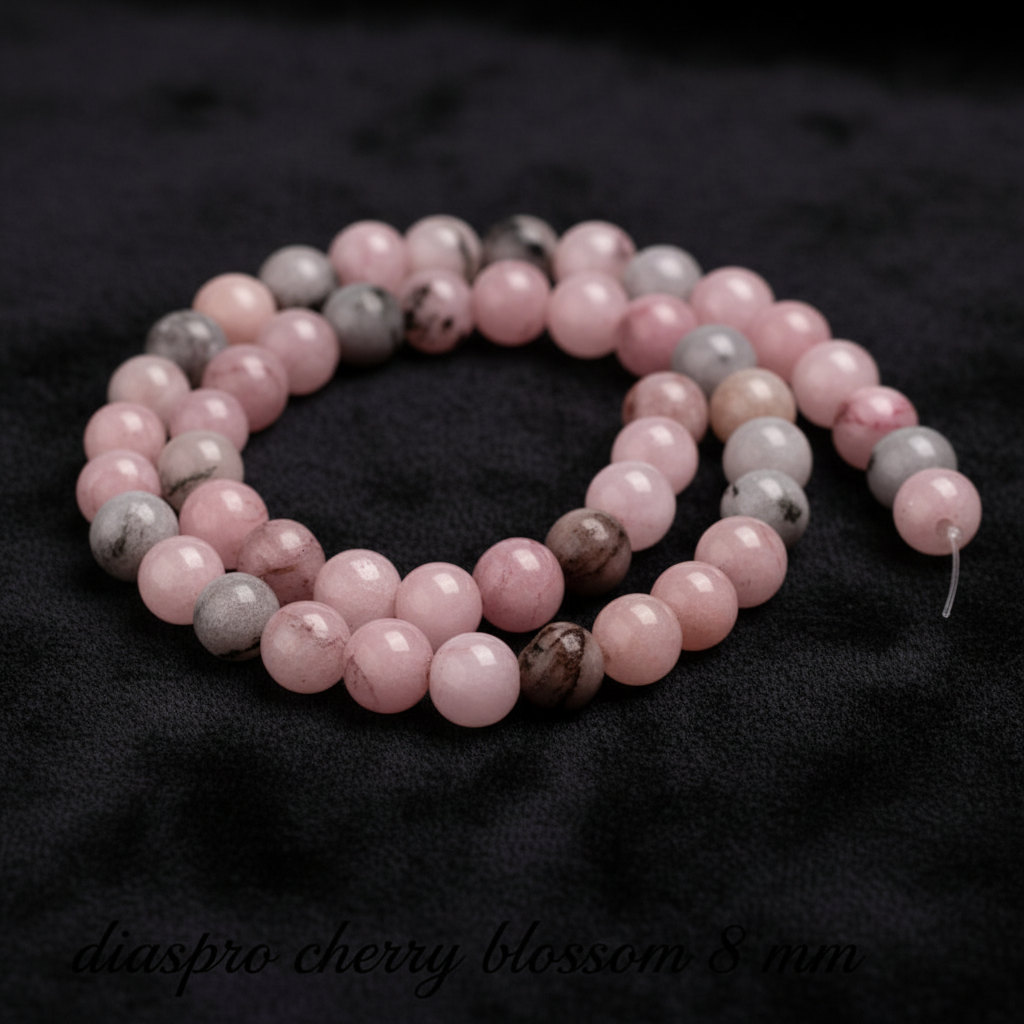 Natural Cherry Blossom Jasper — Round Beads 6/8/10mm | Strand ~39 cm