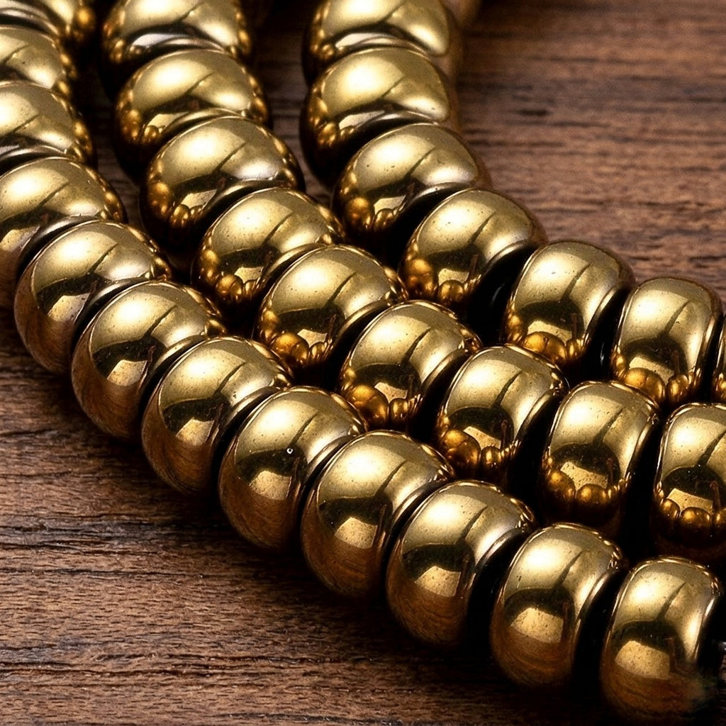 Hematite — Golden Rondelles 6x3.5mm | Strand ~40 cm