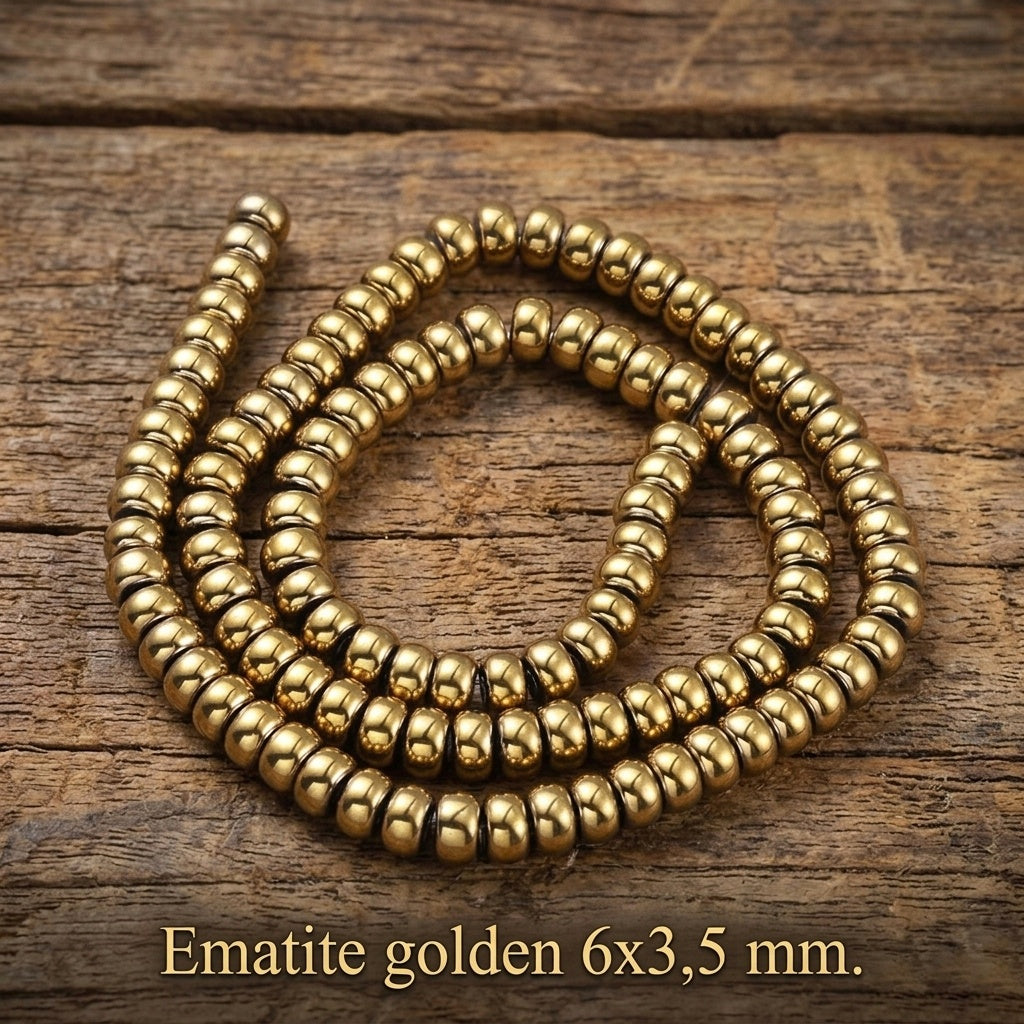 Hematite — Golden Rondelles 6x3.5mm | Strand ~40 cm