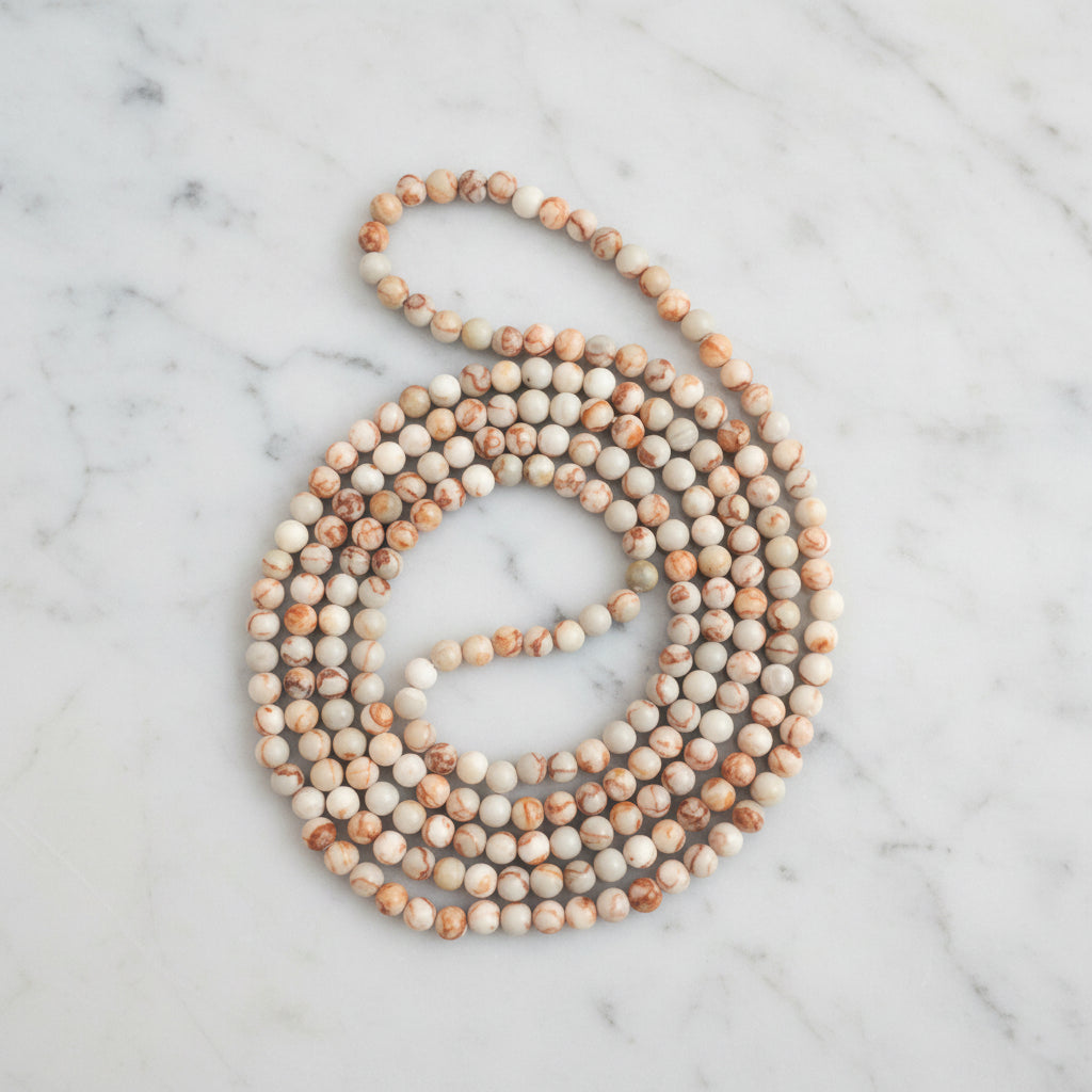 Long Natural Red Netstone Jasper Necklace — 6mm Beads | 150 cm