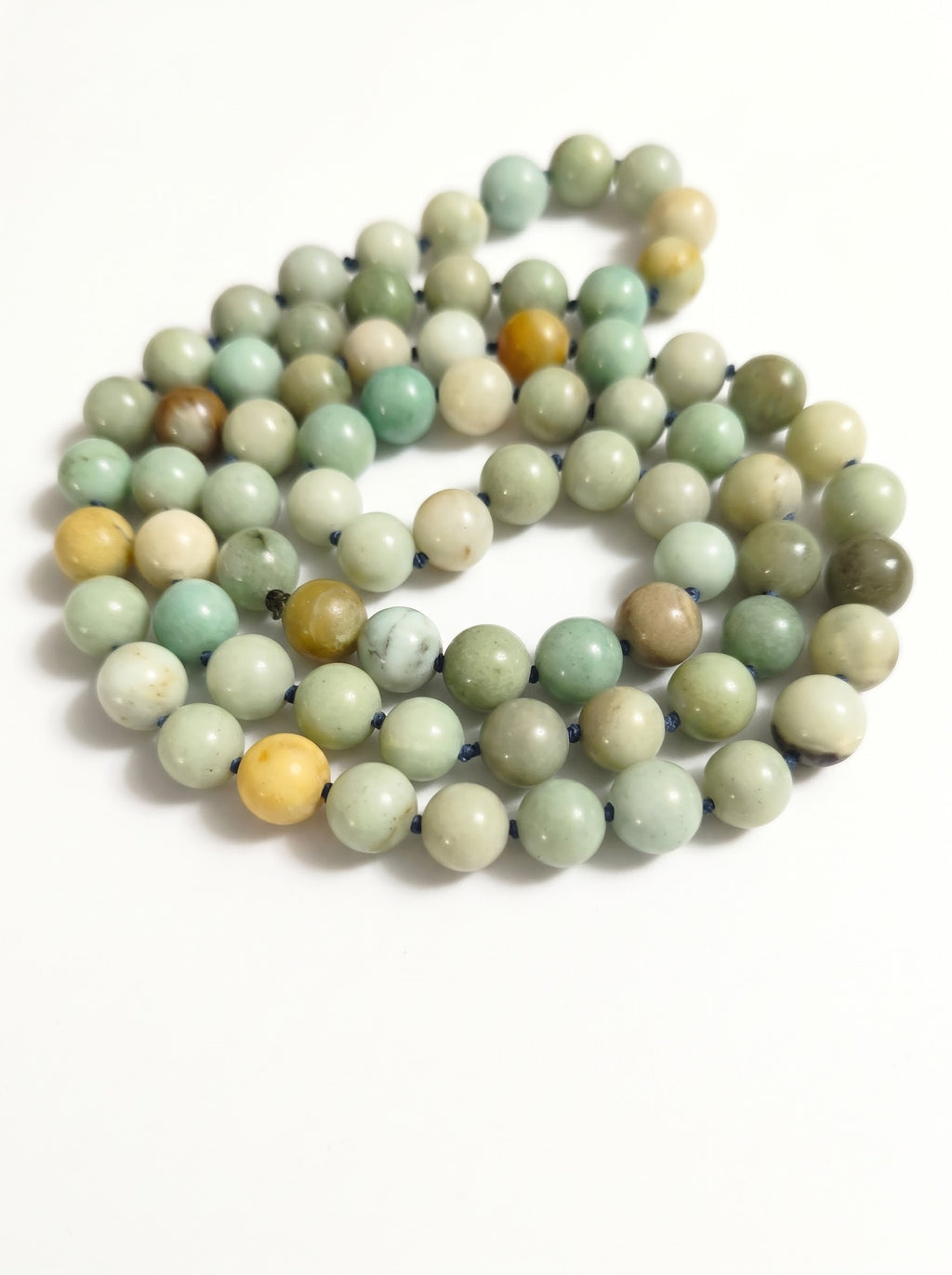 Collana annodata di Flower Amazzonite — Sfere 10mm | 80 cm
