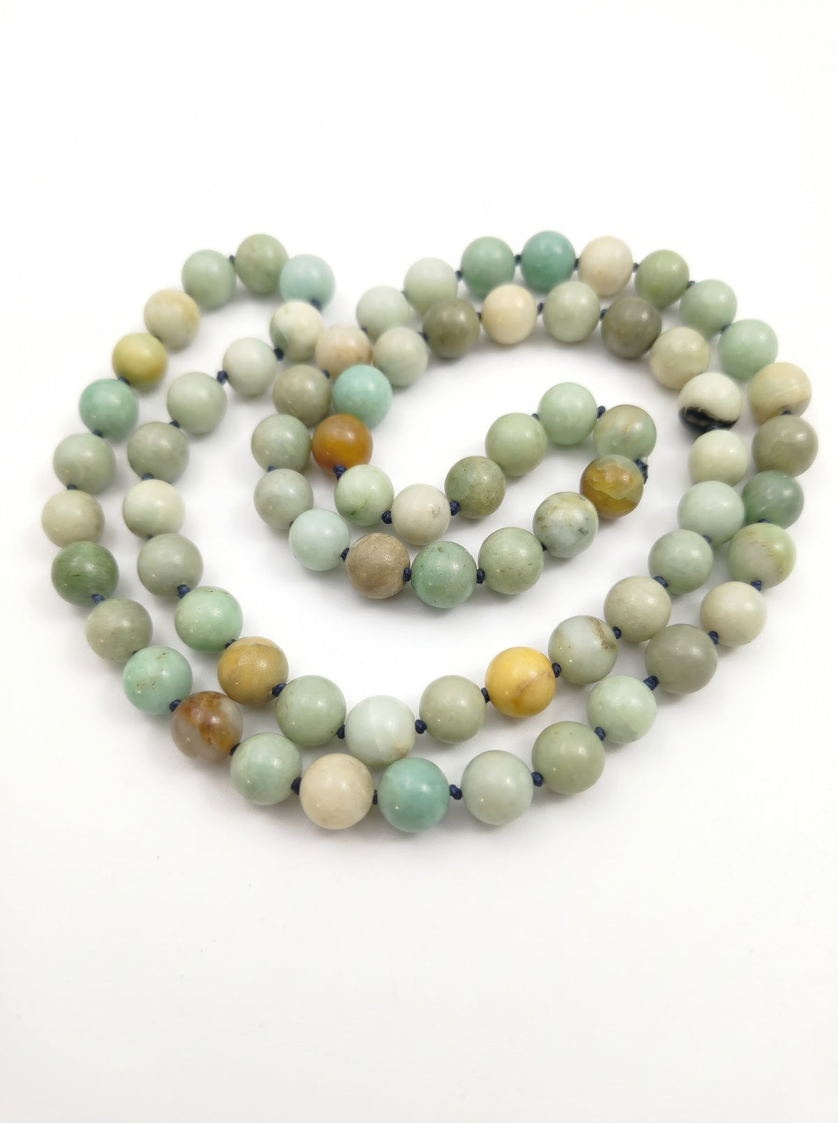 Collana annodata di Flower Amazzonite — Sfere 10mm | 80 cm