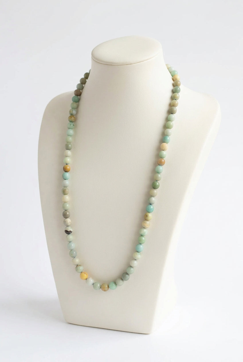 Collana annodata di Flower Amazzonite — Sfere 10mm | 80 cm