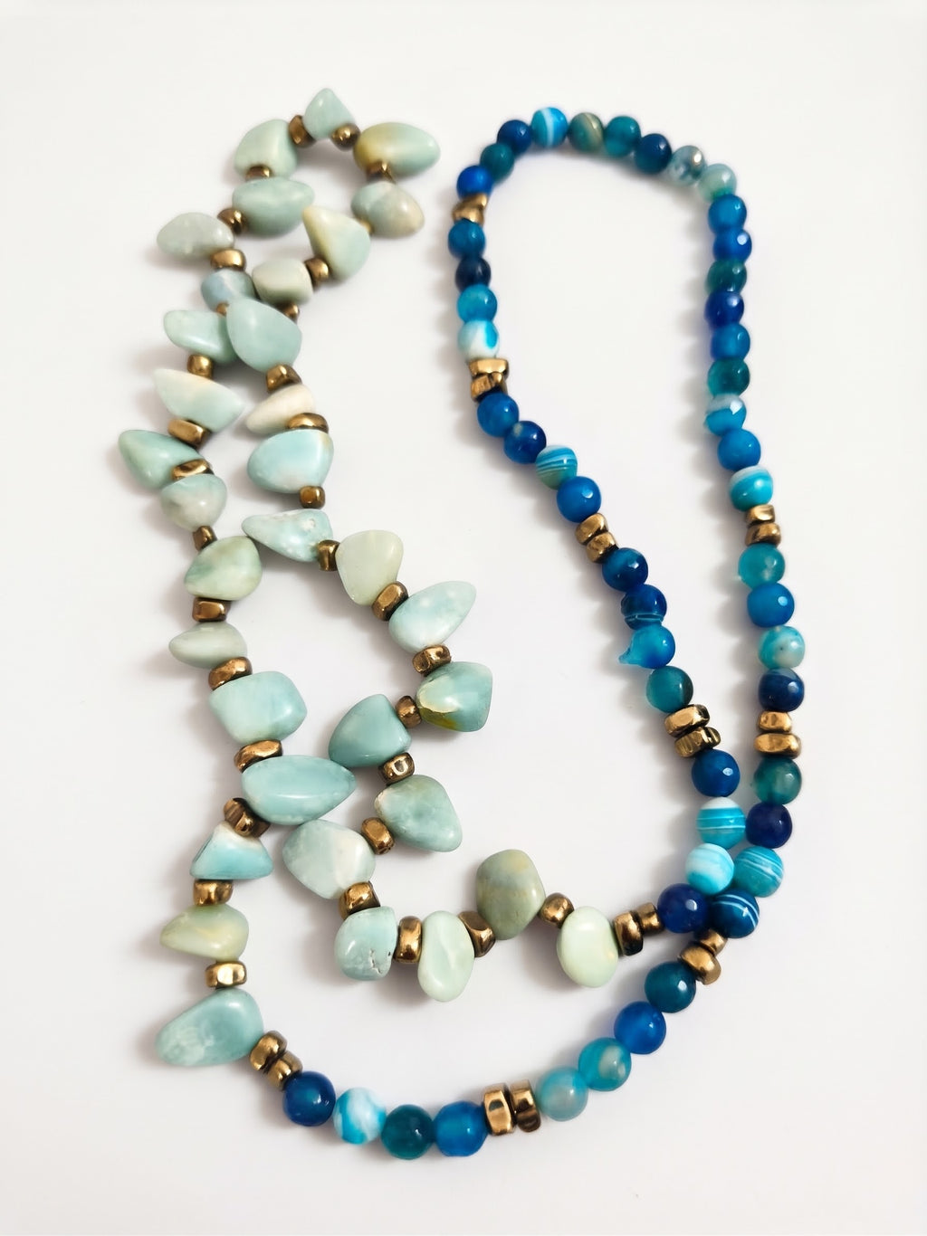 Collana di Amazzonite, Agata ed Ematite | 85 cm