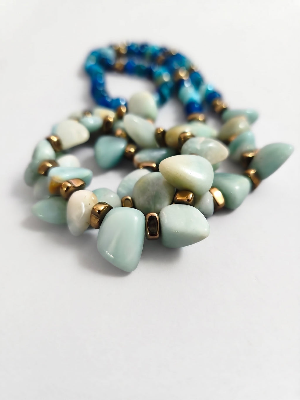 Collana di Amazzonite, Agata ed Ematite | 85 cm