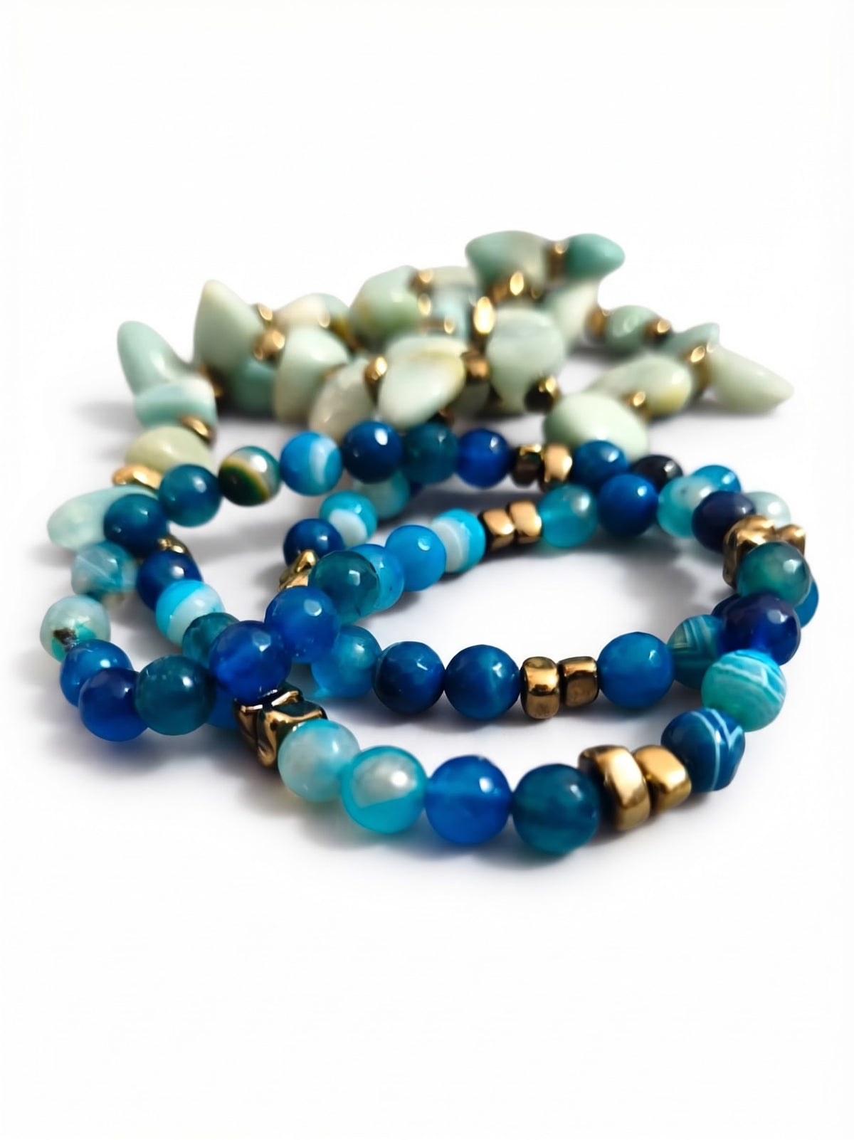 Collana di Amazzonite, Agata ed Ematite | 85 cm
