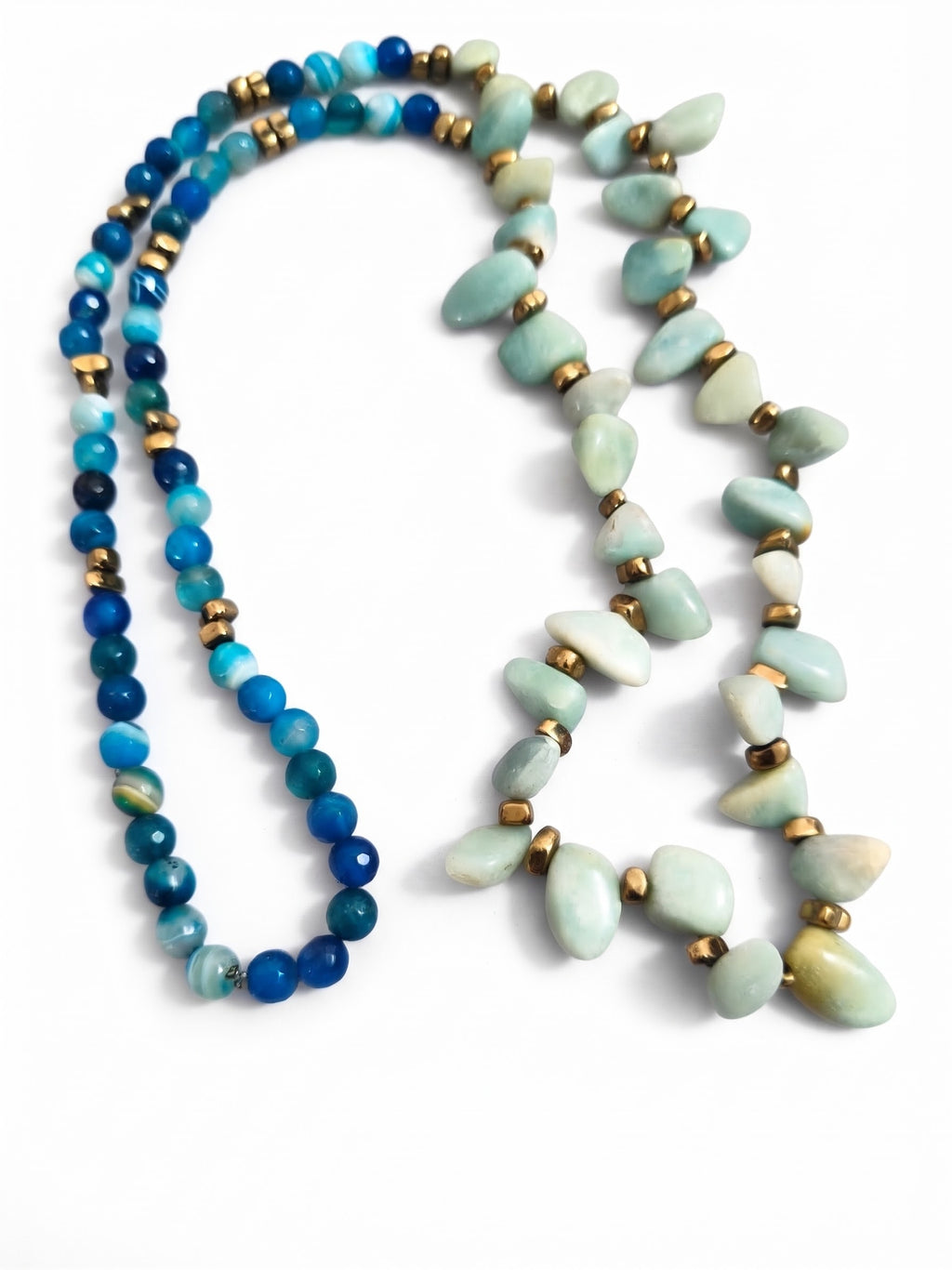 Collana di Amazzonite, Agata ed Ematite | 85 cm
