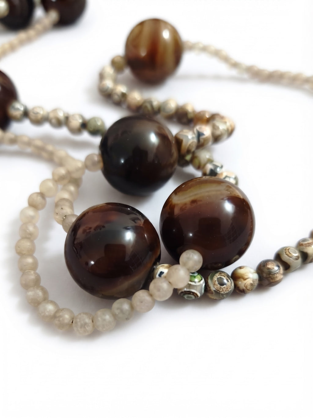 Collana di Agata Tibetana e Agata del Botswana | 120 cm
