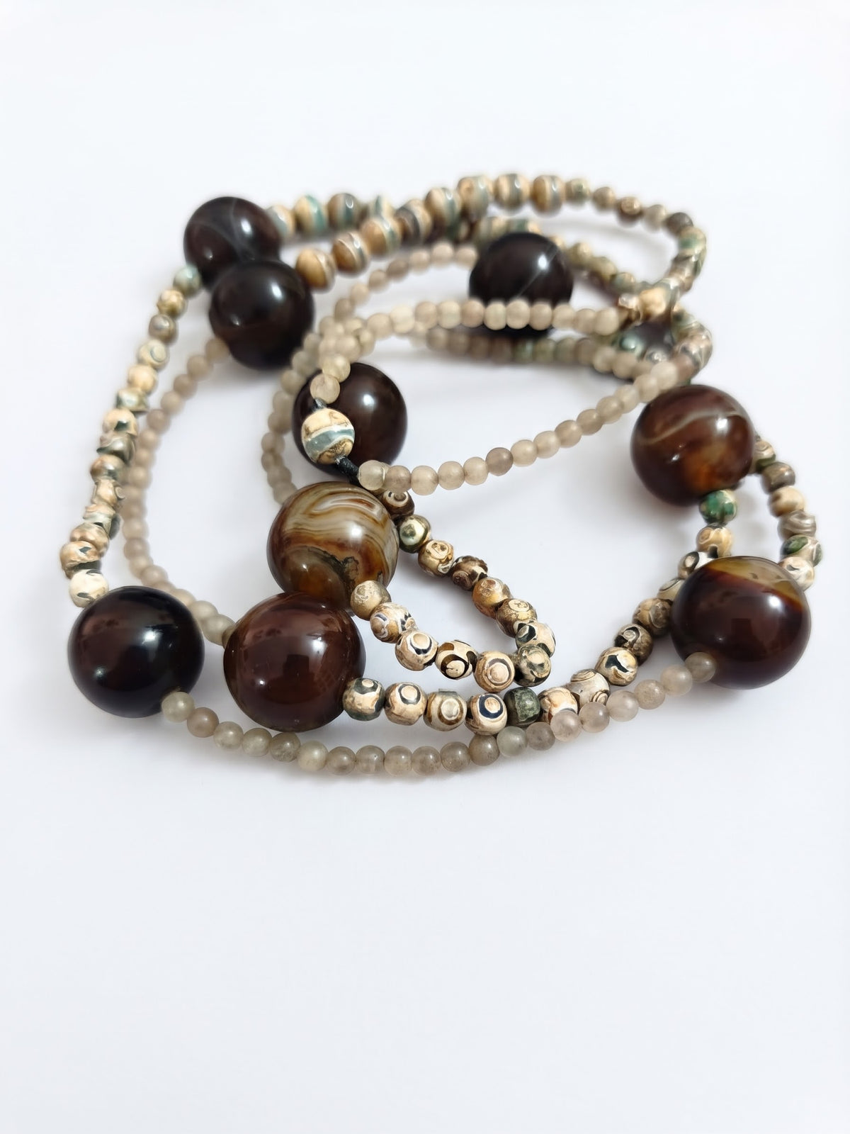 Collana di Agata Tibetana e Agata del Botswana | 120 cm