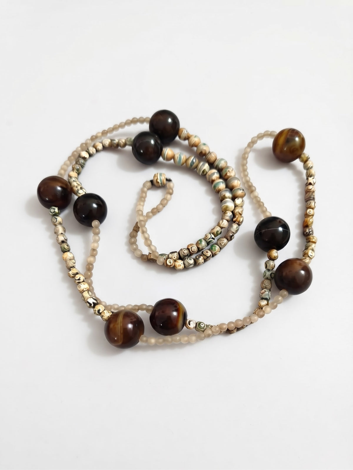 Collana di Agata Tibetana e Agata del Botswana | 120 cm