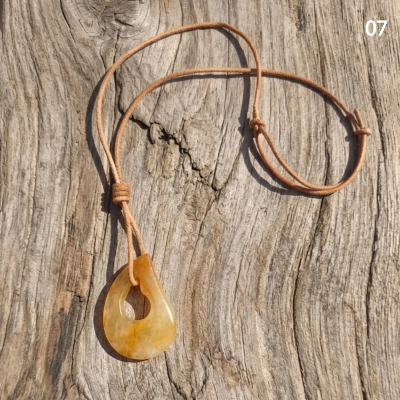 Natural Stone Teardrop Pendants — Jaspers and Quartz | with Leather Cord