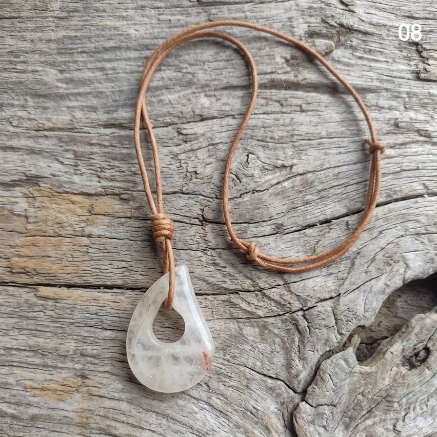 Natural Stone Teardrop Pendants — Jaspers and Quartz | with Leather Cord