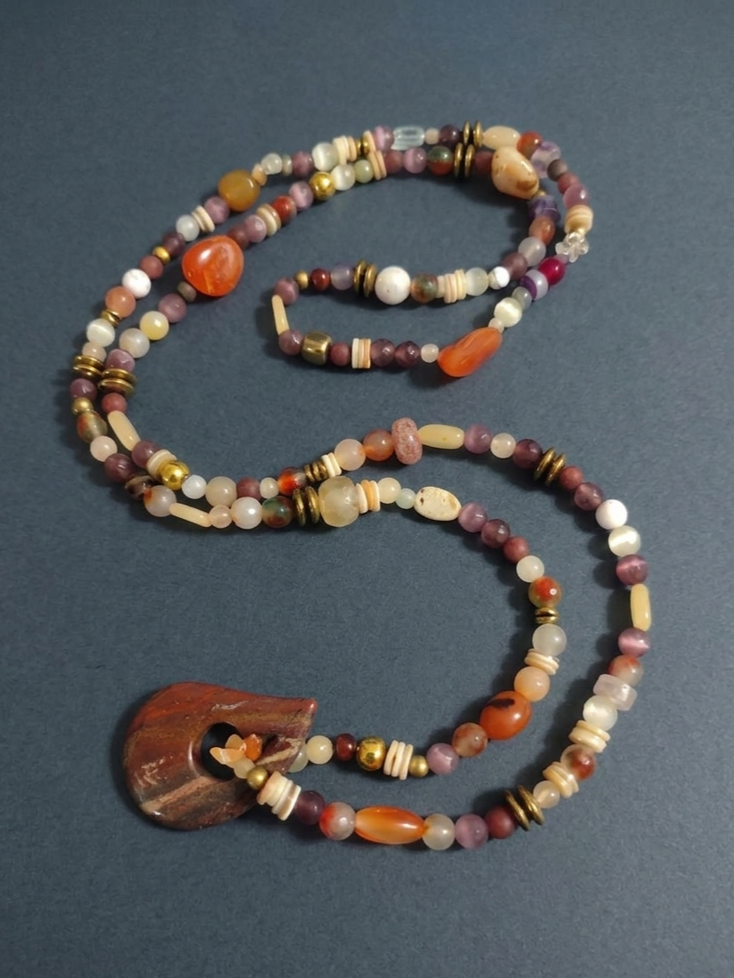 Multi-Gemstone Necklace with Jasper Pendant — Mixed Stones | 120 cm