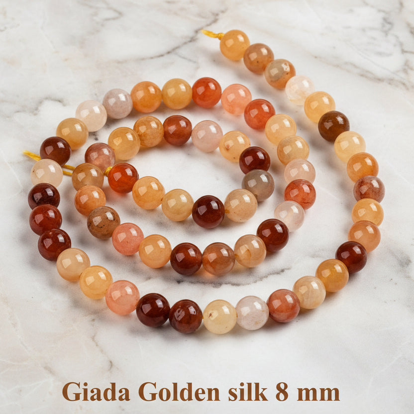 Natural Golden Jade Silk — Round Beads 4/6/8mm | Strand ~39 cm