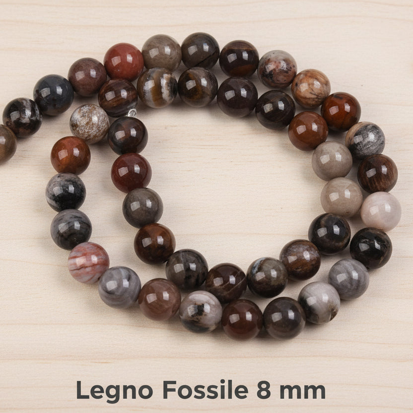 Natural Fossil Wood — Round Beads 4/6/8mm | Strand ~38 cm