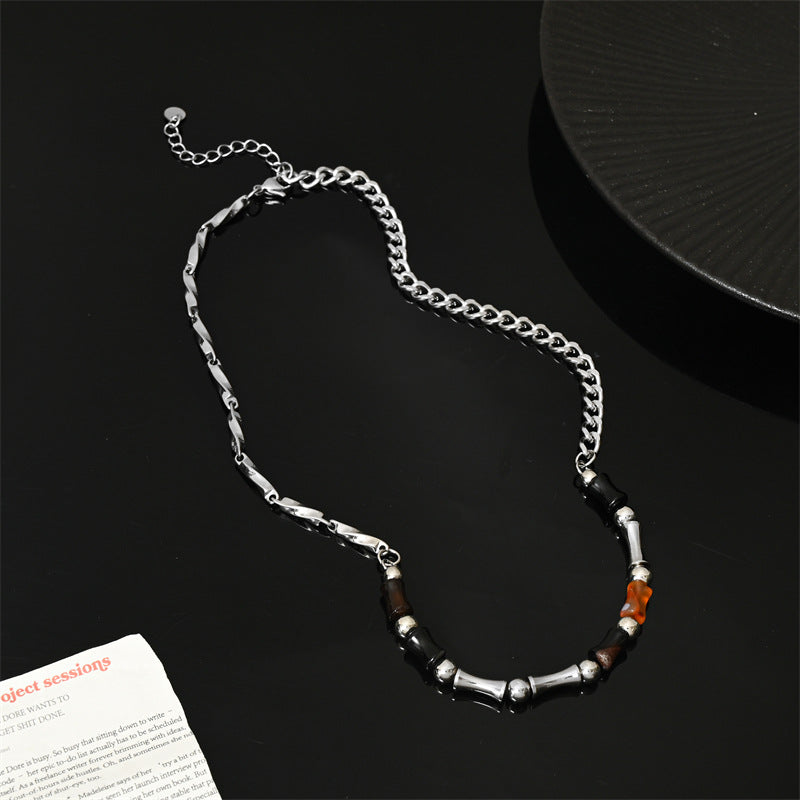 Stainless Steel and Natural Agate Necklace — 6mm | 45 cm