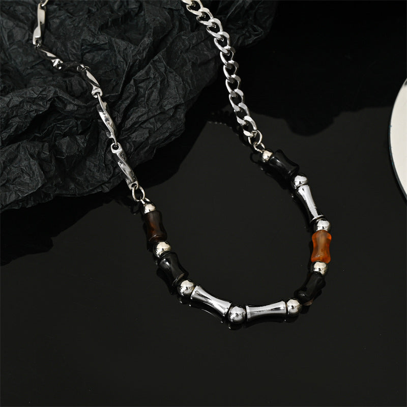 Stainless Steel and Natural Agate Necklace — 6mm | 45 cm