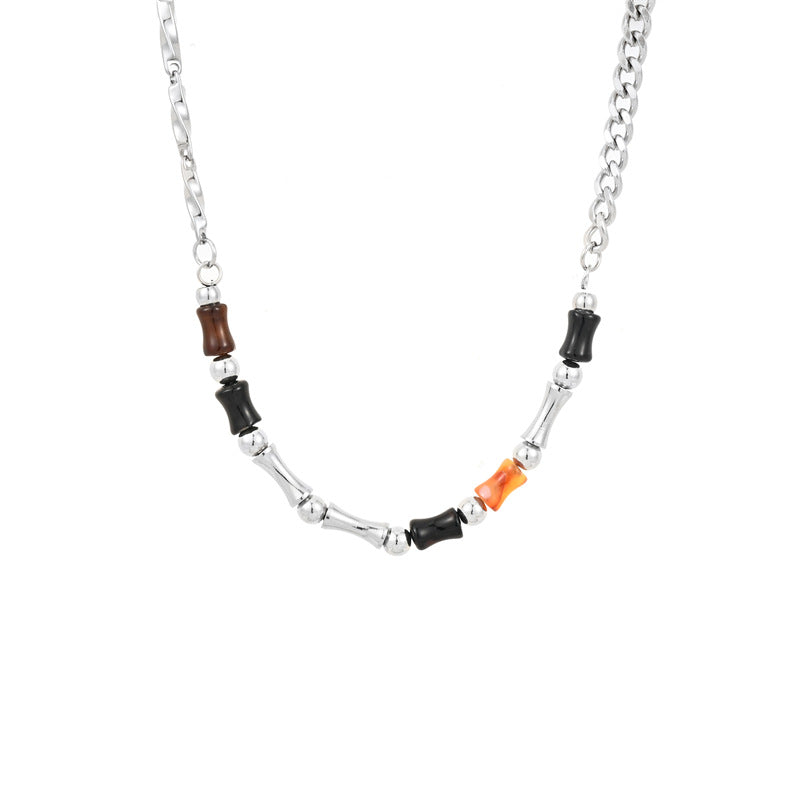 Stainless Steel and Natural Agate Necklace — 6mm | 45 cm